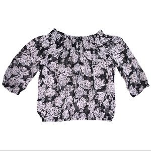 Y2K Floral Black & White Sheer 3/4 Sleeve Blouse